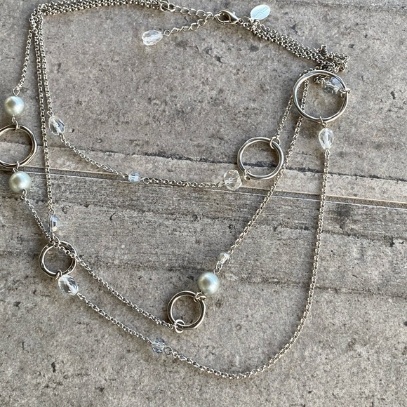 WHBM White House Black Market Necklace Silver Tone Three Strands Asymmetric - Picture 5 of 8